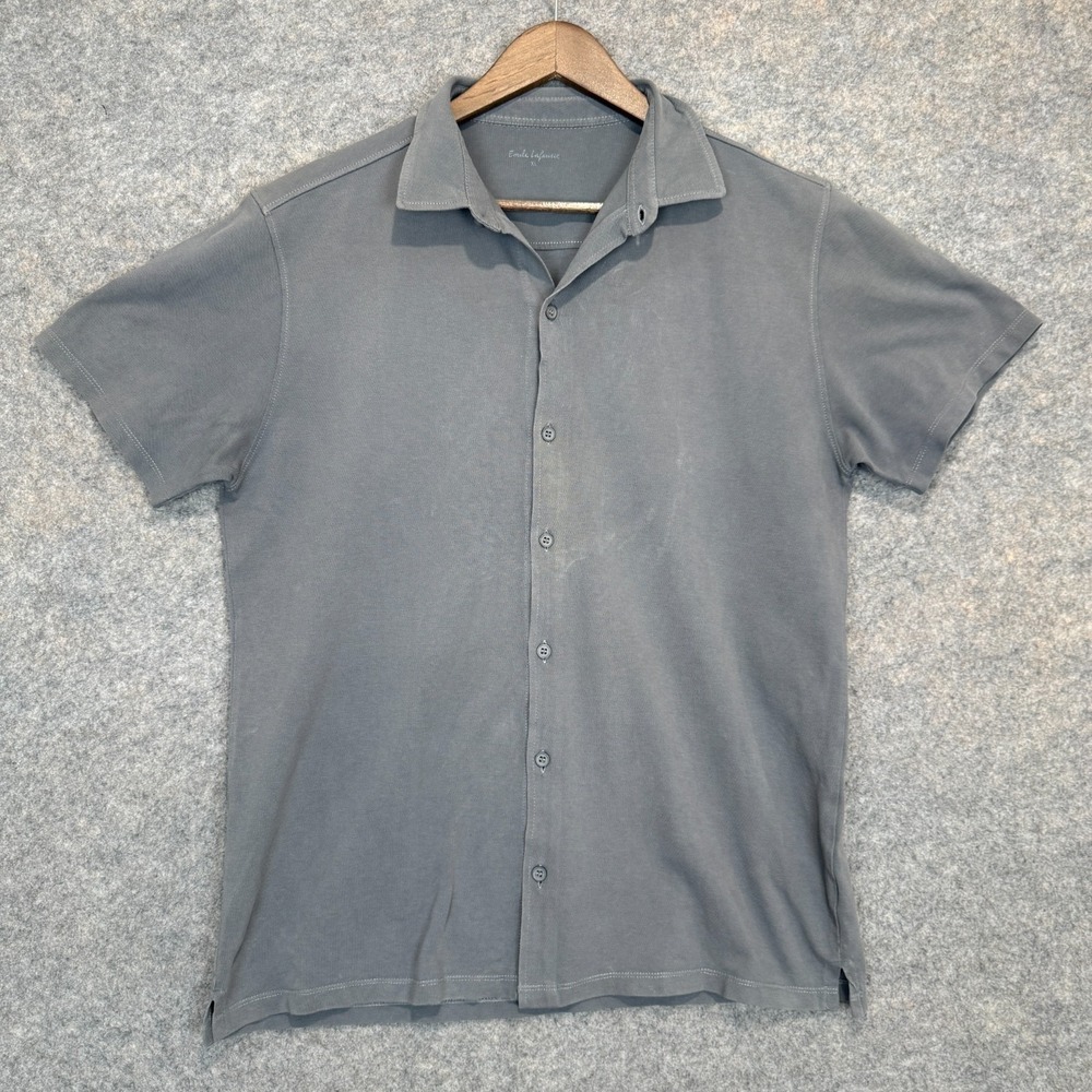 Emilie Lafaurie Pique‎ Button Shirt Mens XL Gray Knit Short Sleeve *
